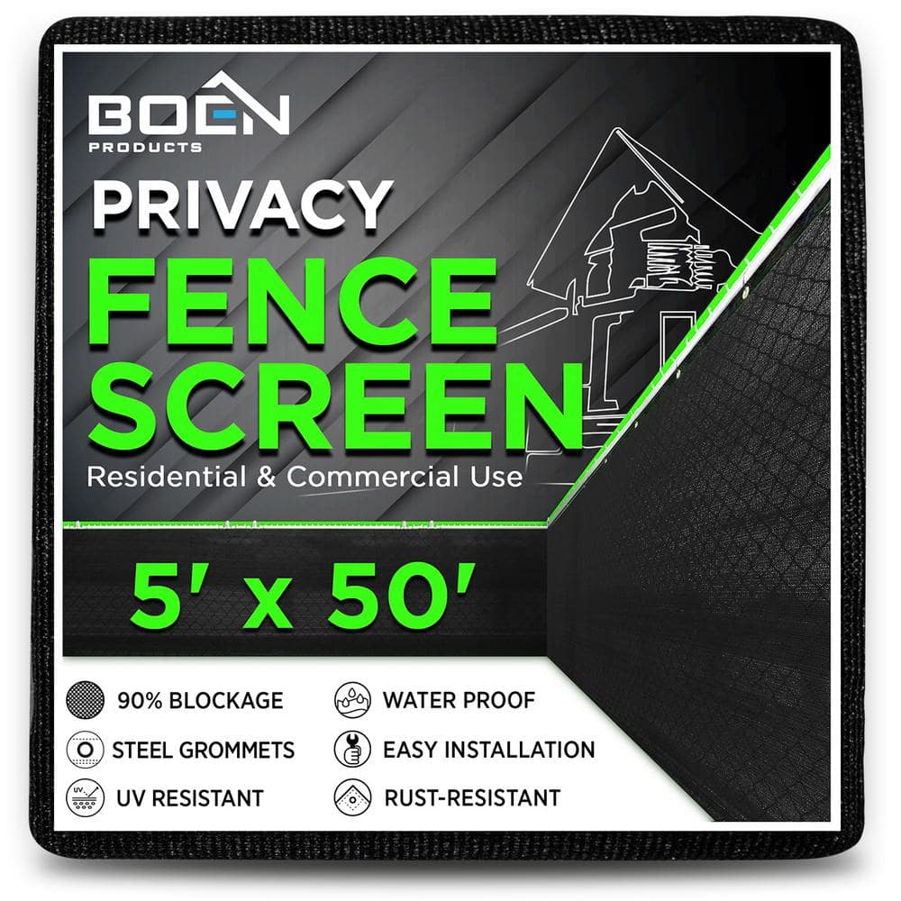 BOEN 5 ft. X 50 ft. Black Privacy Fence Screen Netting Mesh with Reinforced Grommet for Chain link Garden Fence PN-30065