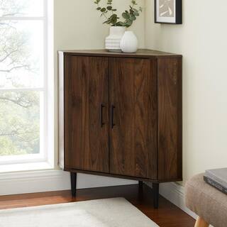 Welwick Designs Dark Walnut Wood Modern 2-Door Corner Accent Cabinet HD9098