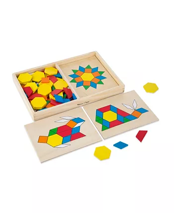 Melissa and Doug Melissa and Doug Pattern Blocks and Boards - Classic Toy With 120 Solid Wood Shapes and 5 Double-Sided Panels  Multi-Colored Animals Puzzle