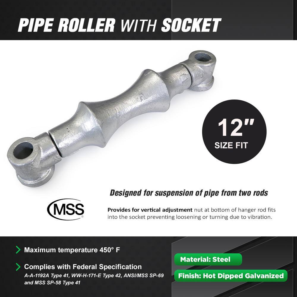 The Plumber's Choice 12 in. Galvanized Steel Hot Dipped Double Rod Pipe Roller with Sockets (5-Pack) IE12-ISTB-5