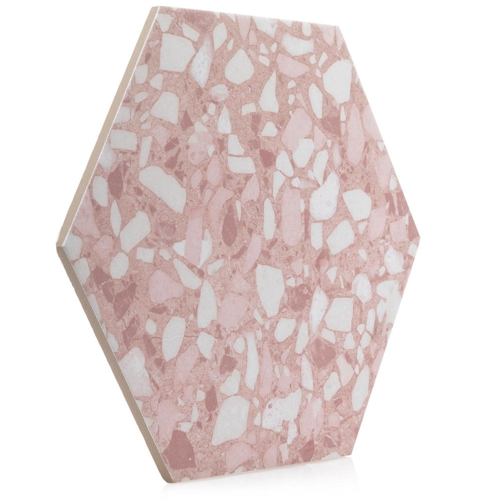 Industry Tile 9x10 Hexagon Terrazzo Pink Porcelain Tile (16 pc  8.08 sq ft per case)