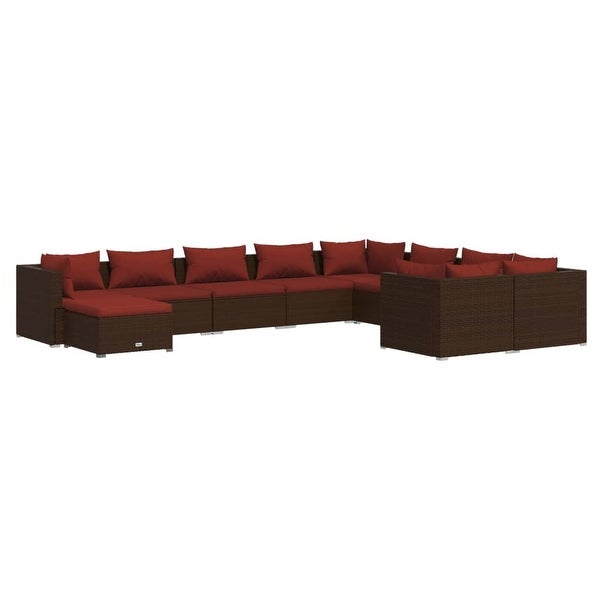 10 Piece Patio Lounge Set with Cushions Poly Rattan Brown - Overstock - 36365306