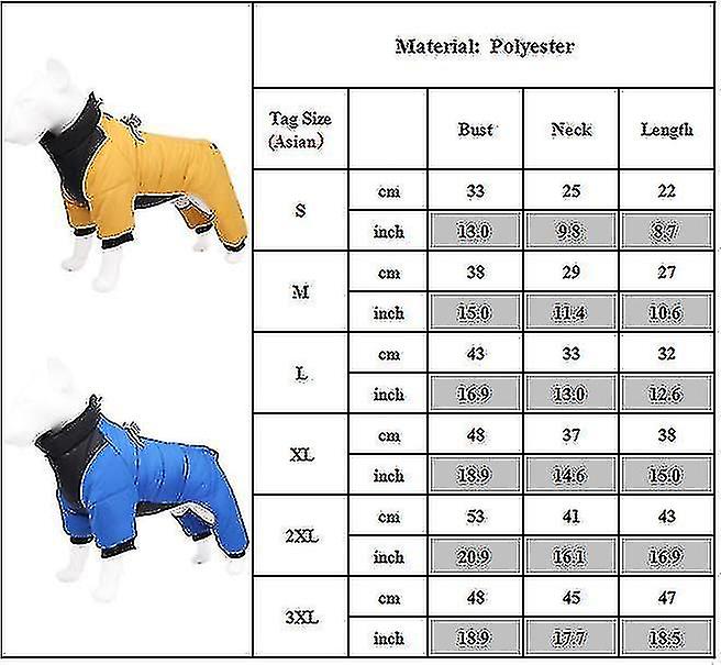 Waterproof Dog Jacket For Winter Warm Full Body Snowsuit Cold Weather Dog Coats With Reflective Stripes， Outdoor Windproof Dog Apparel For Small Dogs