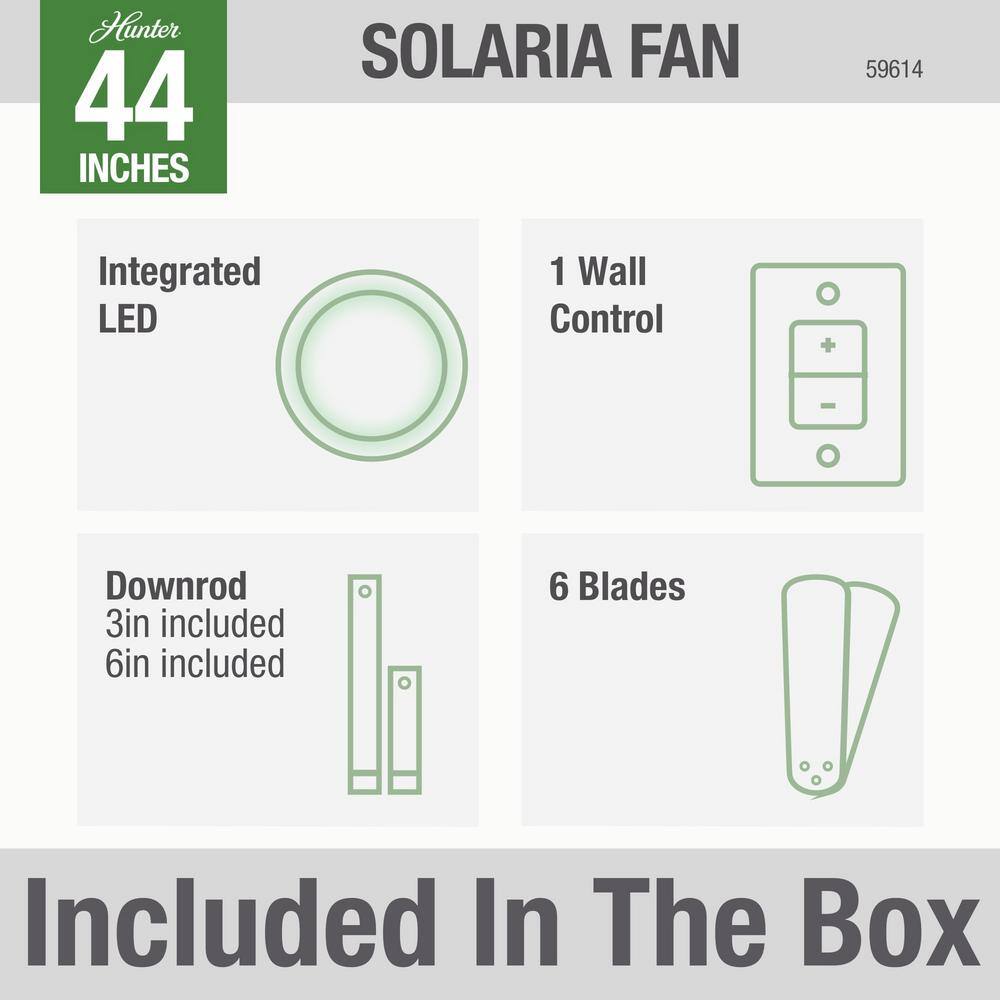 Hunter Solaria 60 in. Integrated LED IndoorOutdoor Matte Black Ceiling Fan with Light Kit and Wall Control 59624