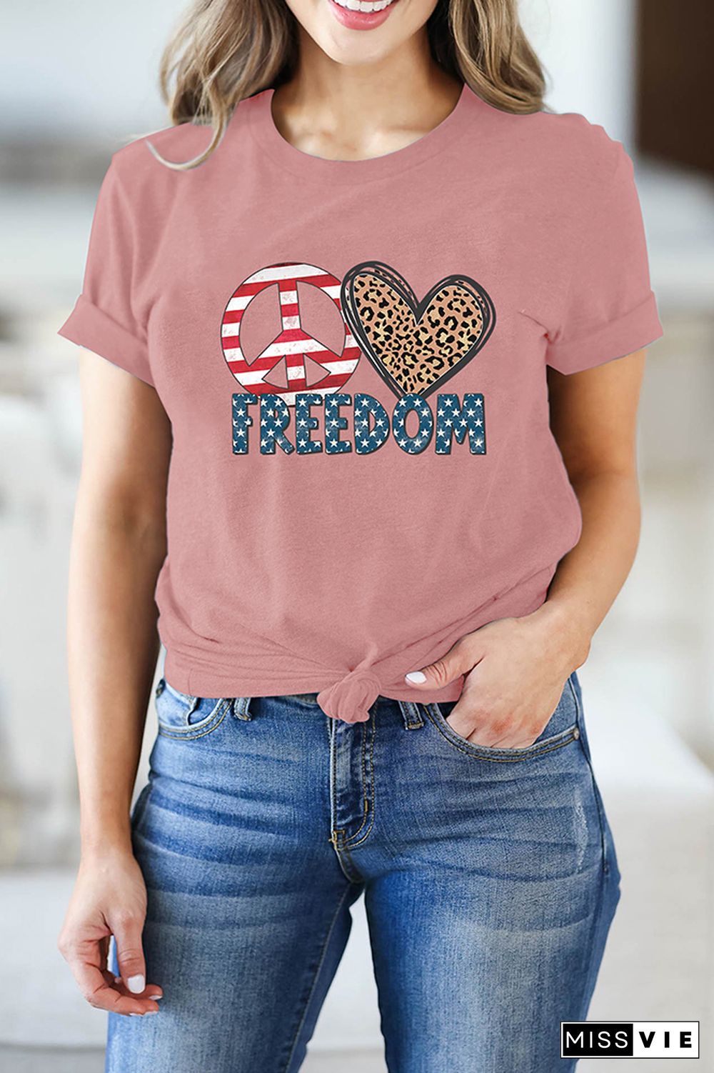 Peace Love Freedom Print Short Sleeve Graphic Tee Wholesale