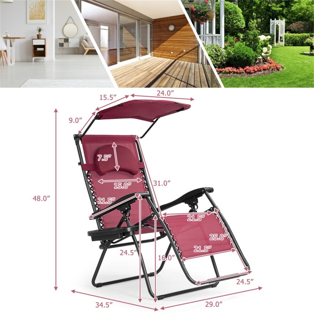 Single Folding Shade Canopy Cup Holder Recliner Lounge Chair