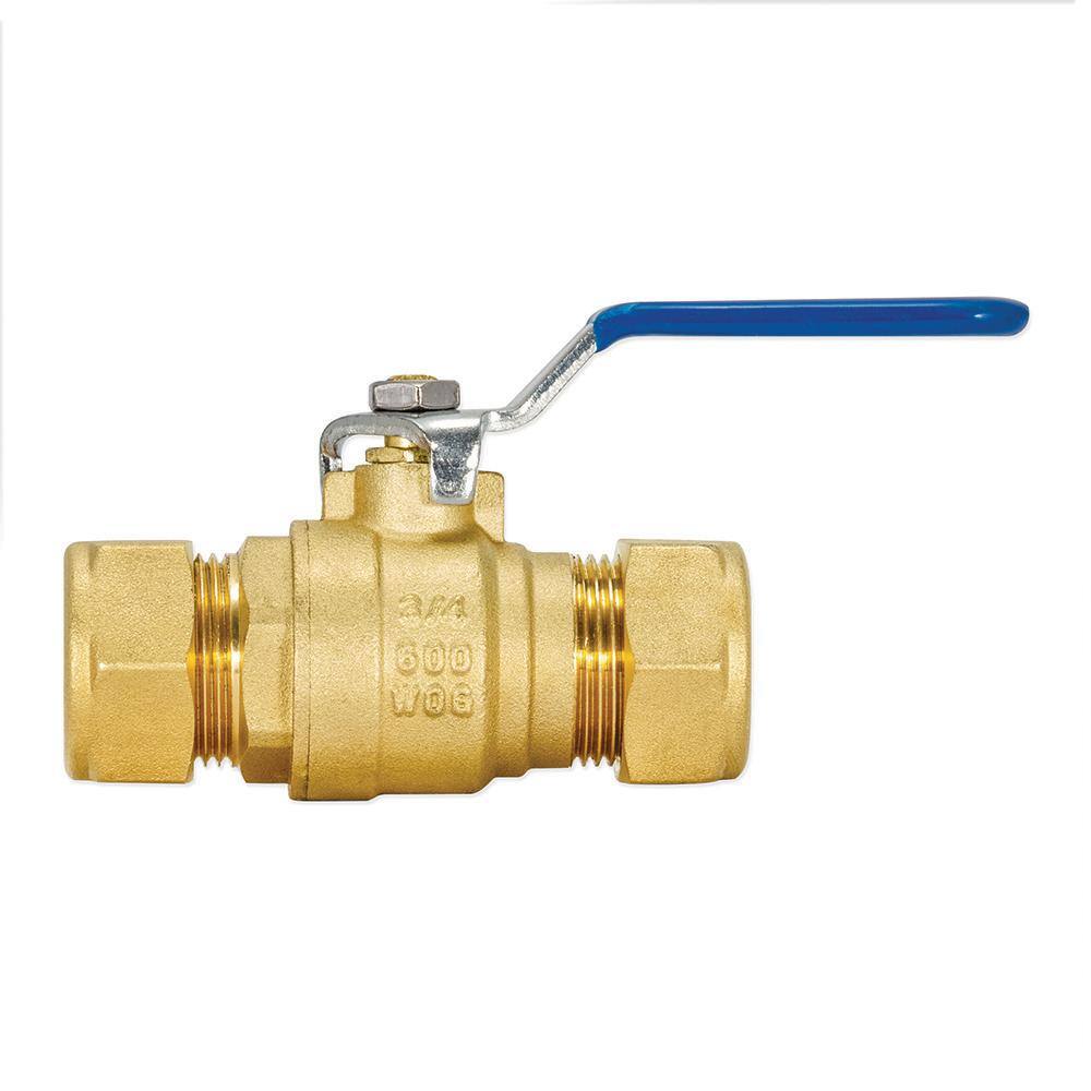 EASTMAN 34 in. Compression x 34 in. Compression Brass Full Port Compression Ball Valve 20097LF