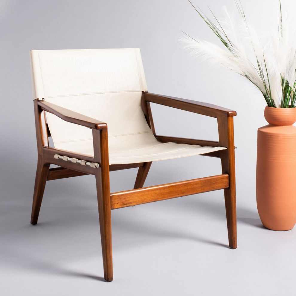 Alessa Leather Sling Chair White   Midcentury   Armchairs And Accent Chairs   by V.S.D Furniture  Houzz