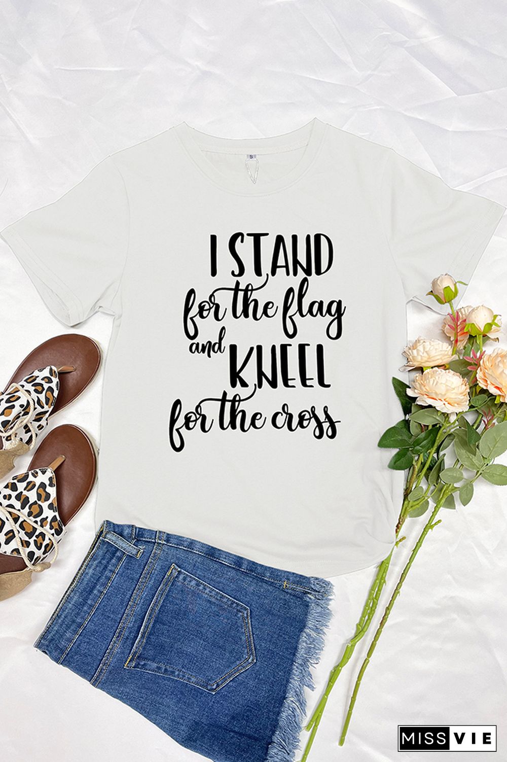 I Stand for the Flag and Kneel for the Cross Over Fear Short Sleeve Graphic Tee Wholesale