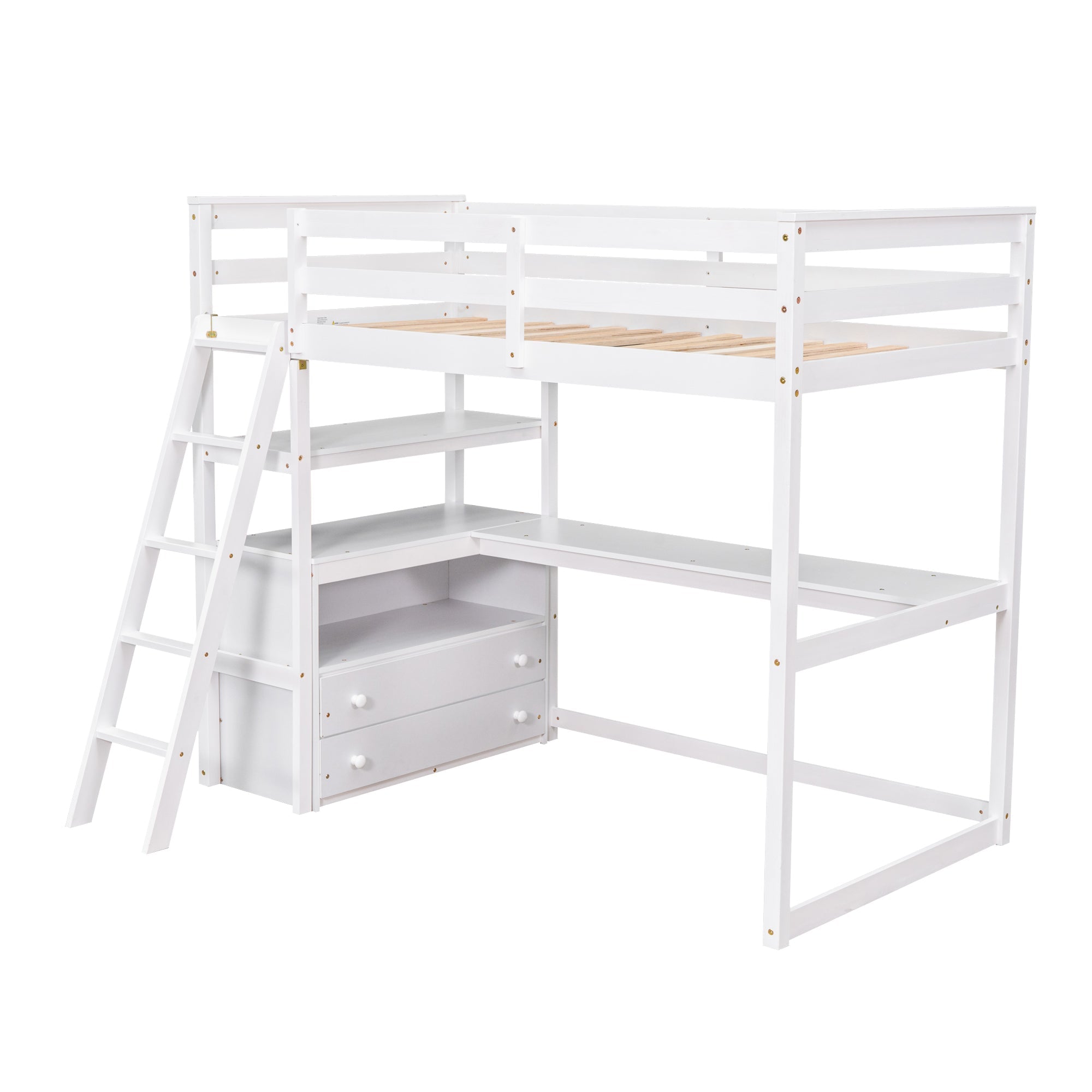 Euroco Twin Loft Bed with Desk for Child, White