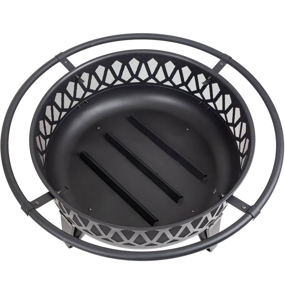 Pleasant Hearth Harmony 36 in. W x 22.8 in. H Round Steel Wood Burning Black Fire Pit OFW750R