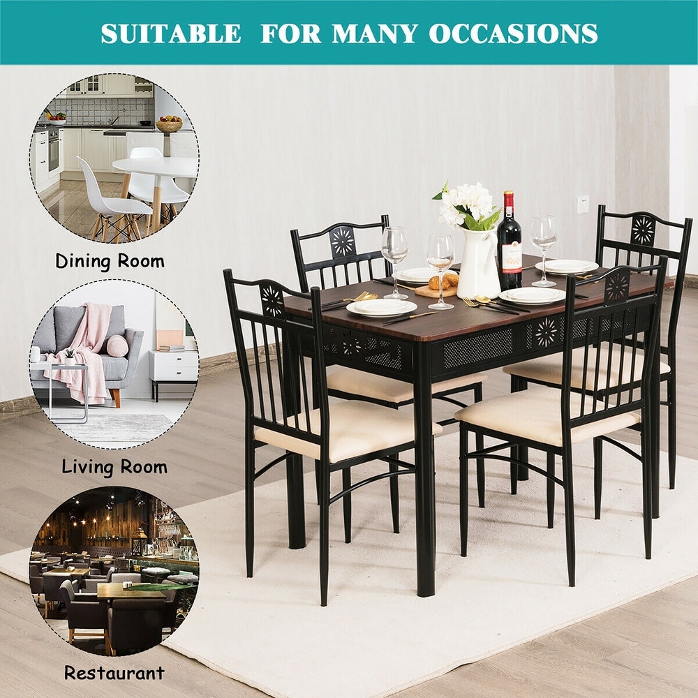 Costway 5 Piece Dining Set Wood Metal Table and 4 Chairs Kitchen