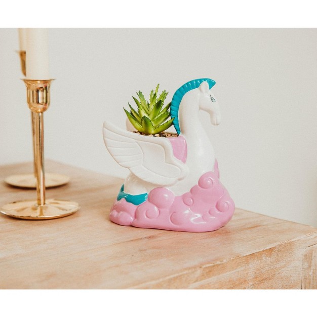 Easysfind Disney Hercules Pegasus 7 25 inch Ceramic Mini Planter With Artificial Succulent