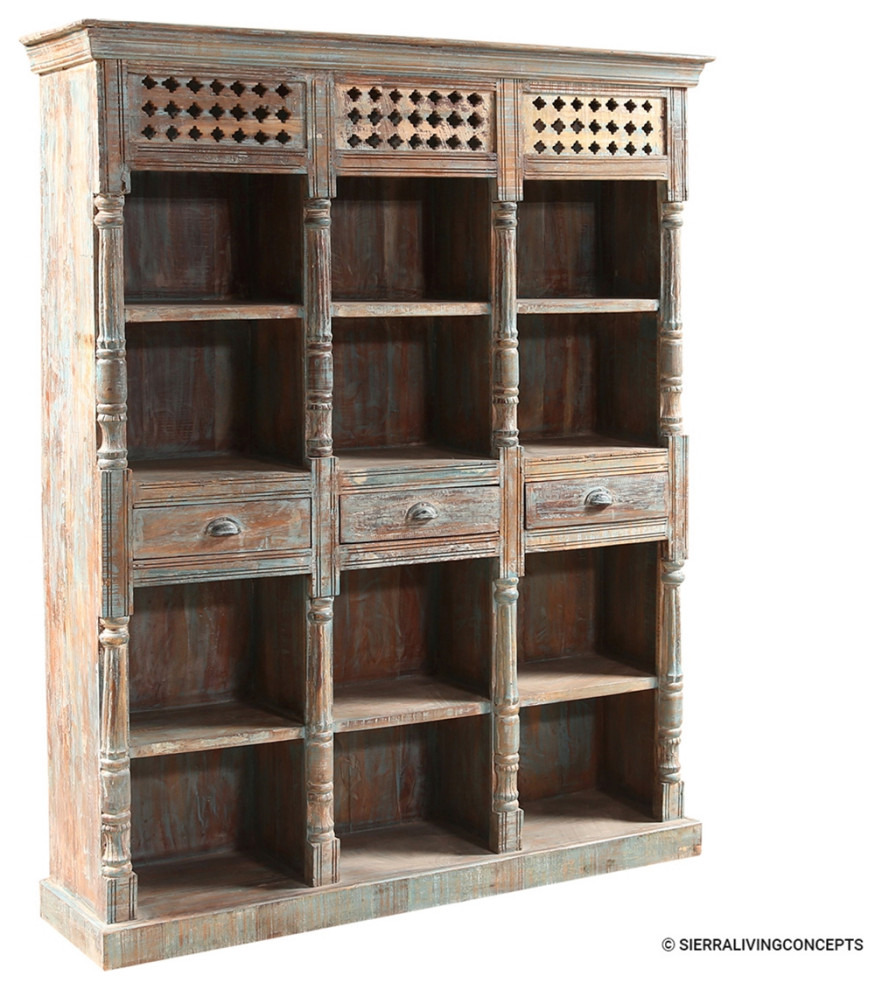 Antique Distressed Solid Wood 3 Drawer Bookcase   French Country   Bookcases   by Sierra Living Concepts Inc  Houzz