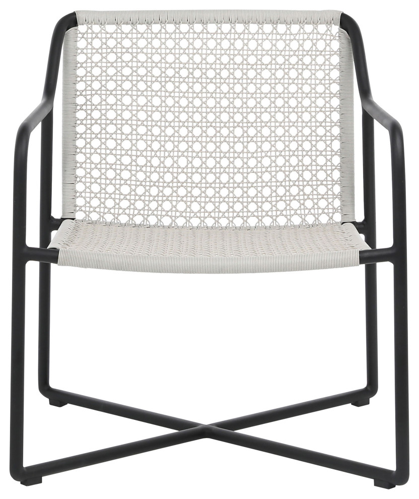 Augustina Indoor Outdoor Grey and Black Woven Rope and Iron Occasional Chair   Tropical   Outdoor Dining Chairs   by Karina Living  Houzz