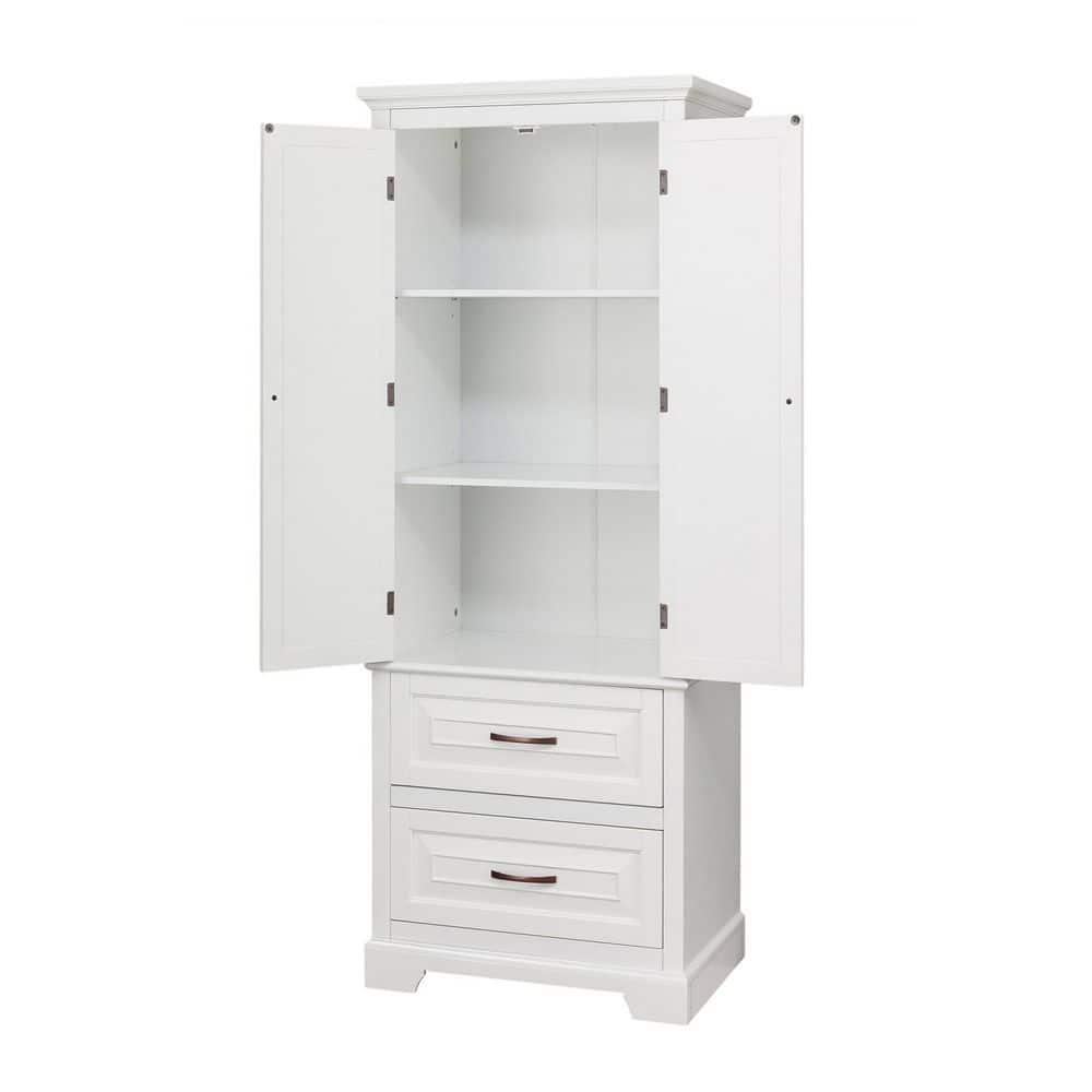 Teamson Home St James 24 in W x 16 in D x 6225 in H White Bathroom Storage Linen Cabinet with 2Door 2Drawer