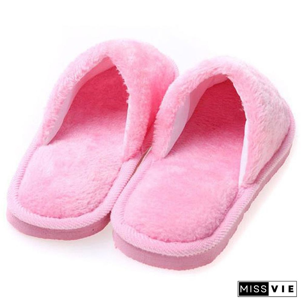 1Pair Long Plush Suede Slippers Home Indoor Shoes Winter Slippers