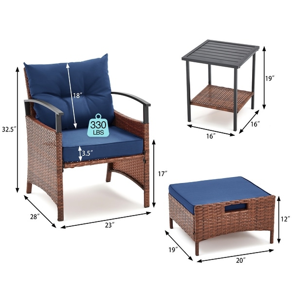 AVAWING 5Piece Patio Furniture Set Wicker Conversation Set with Coffee Table and Ottoman