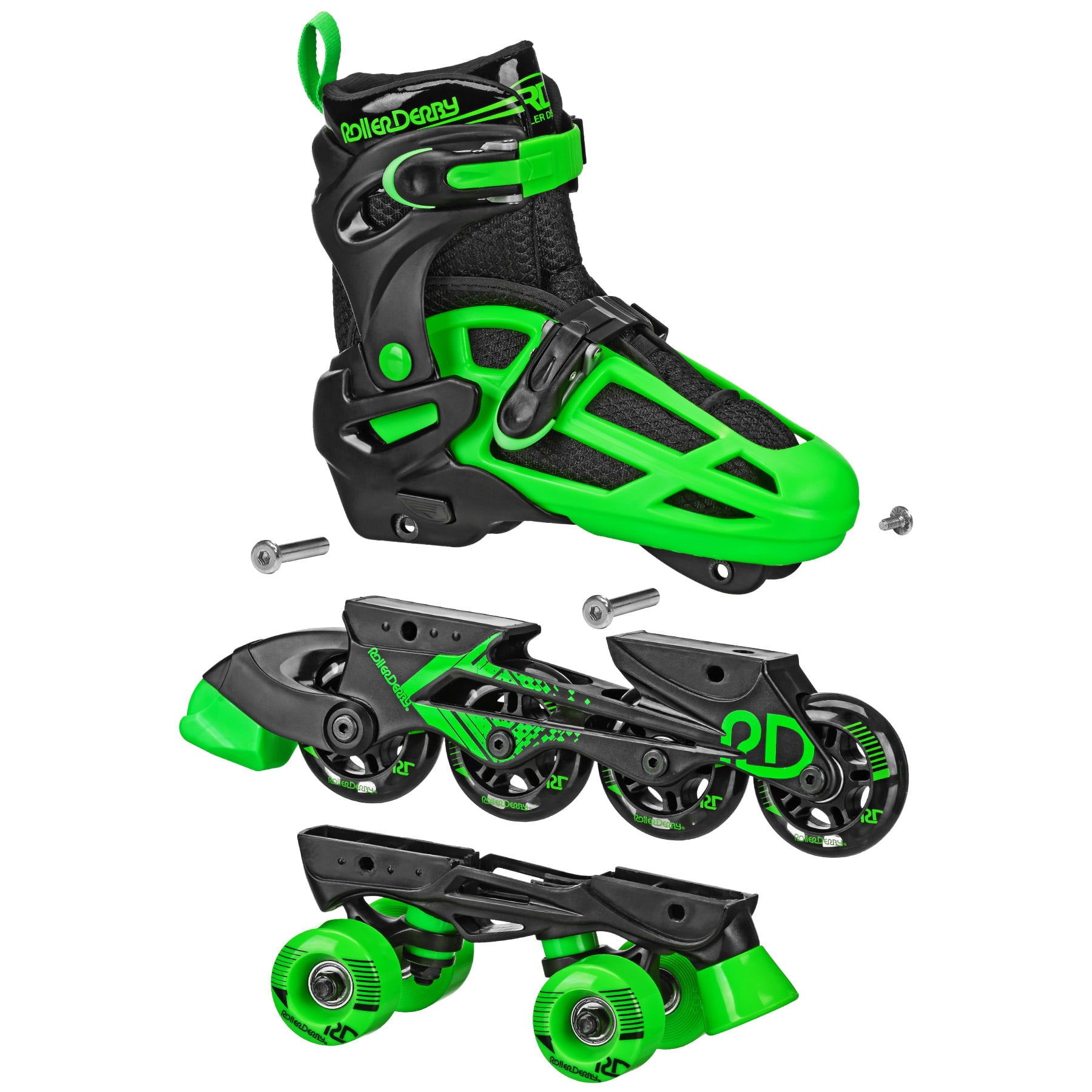 Roller Derby 2n1 Adjustable Boys Skates Medium (3-6) Black/Green