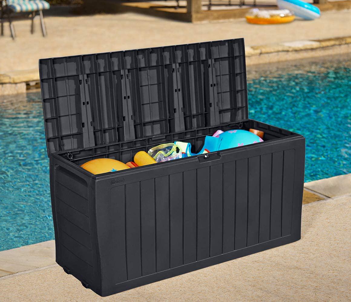 Keter Marvel Plus 71 Gallon Resin Deck Box-Organization and Storage for Patio Furniture Outdoor Cushions, Throw Pillows, Garden Tools and Pool Toys, Graphite