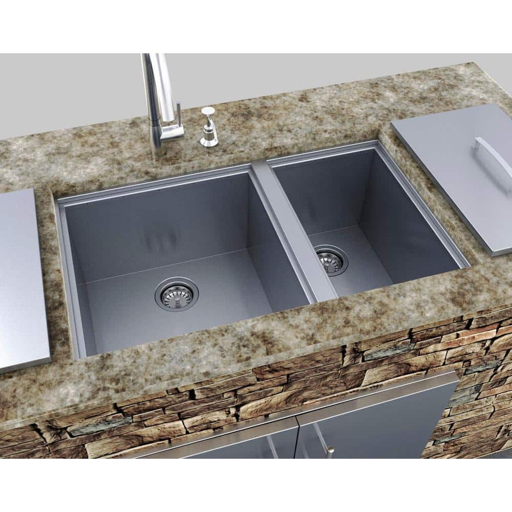 Sunstone Over/Under 34 in. x 12 in. Height Double Basin Sink with Covers B-SK34