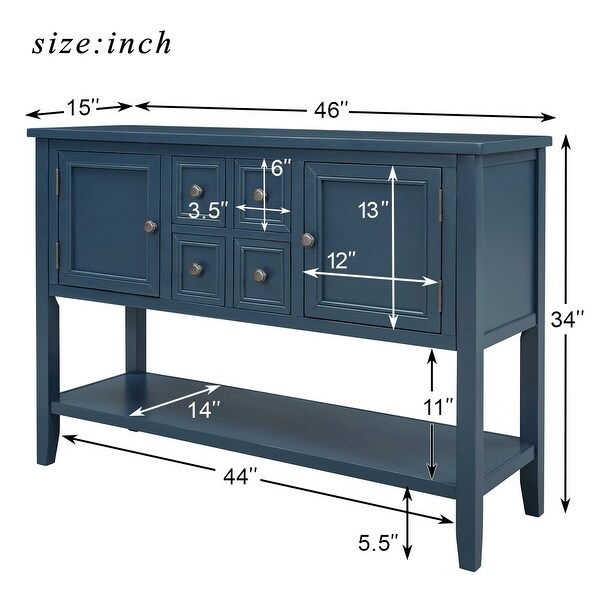 Retro 4-drawer Buffet Sideboard Console Table with Bottom Shelf