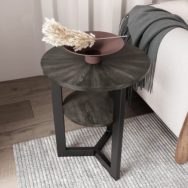 End Table Solid Wood 2-Tier Circle Side Table Nightstand - 19'3