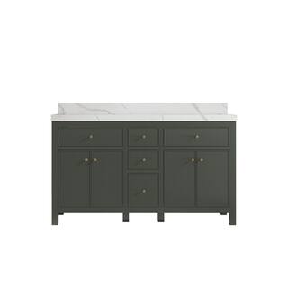 Willow Collections Sonoma 60 in. W x 22 in. D x 36 in. H Double Sink Bath Vanity in Pewter Green with 2 in. Calacatta Qt. Top SON_PGN_CA_LZ_60D