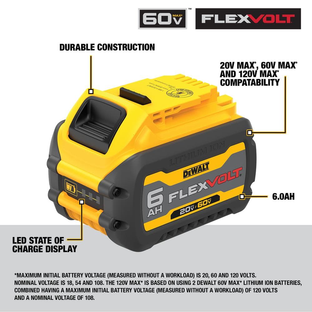 DEWALT FLEXVOLT 20V/60V MAX Lithium-Ion 6.0Ah Battery Pack DCB606