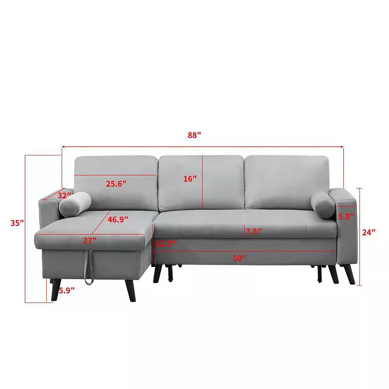 F.c Design Reversible Pull Out Sleeper Sectional Storage Sofa Bed With Left/right Handed Chaise