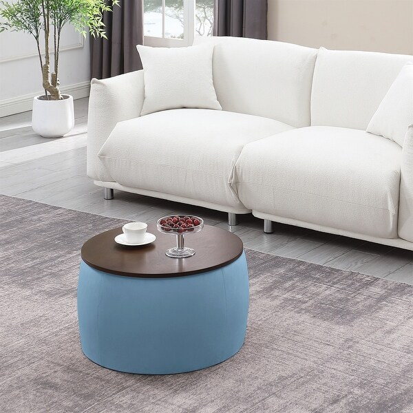 2 in 1 Combination Round Ottoman Set ，Coffee Table with Storage