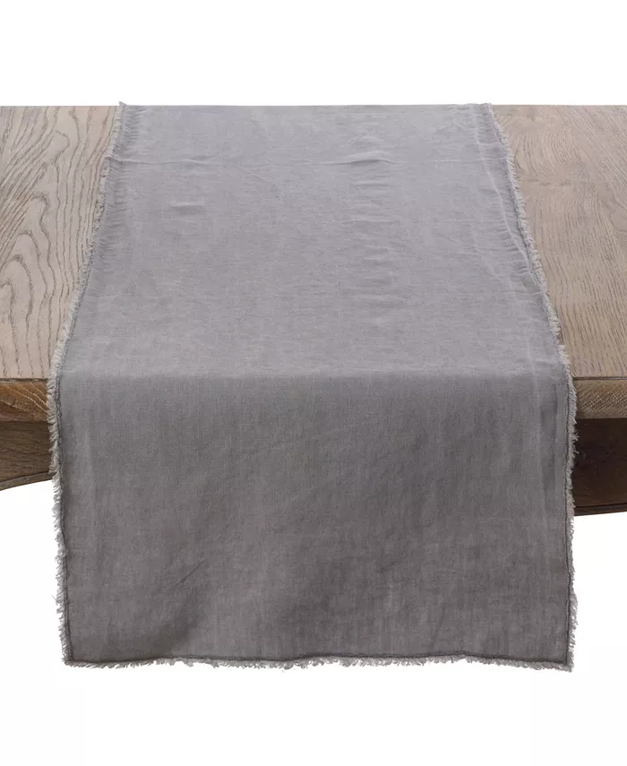 Saro Lifestyle Fringed Linen Design Stone Washed Runner