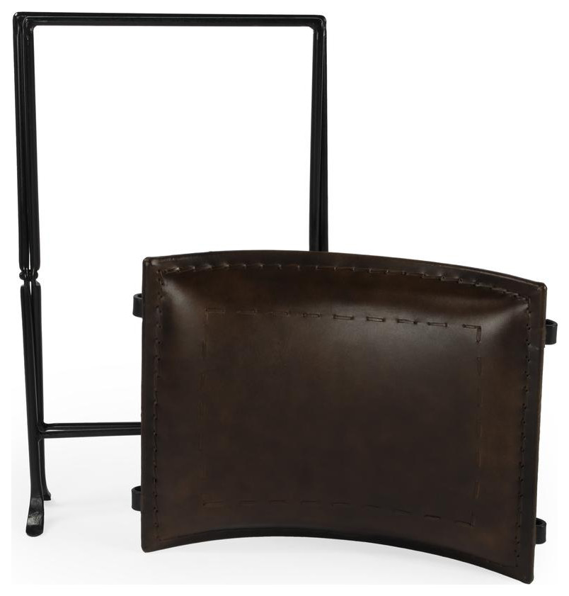 Butler Melton Dark Brown Leather Stool   Transitional   Vanity Stools And Benches   by HedgeApple  Houzz