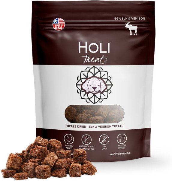 HOLI All Natural and Wild Caught Elk and Venison Meat Dog Freeze Dried Treat， 3-oz bag