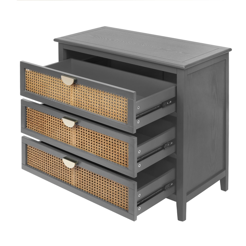 JASIWAY Modern Natural Rattan Storage Cabinet with Drawers