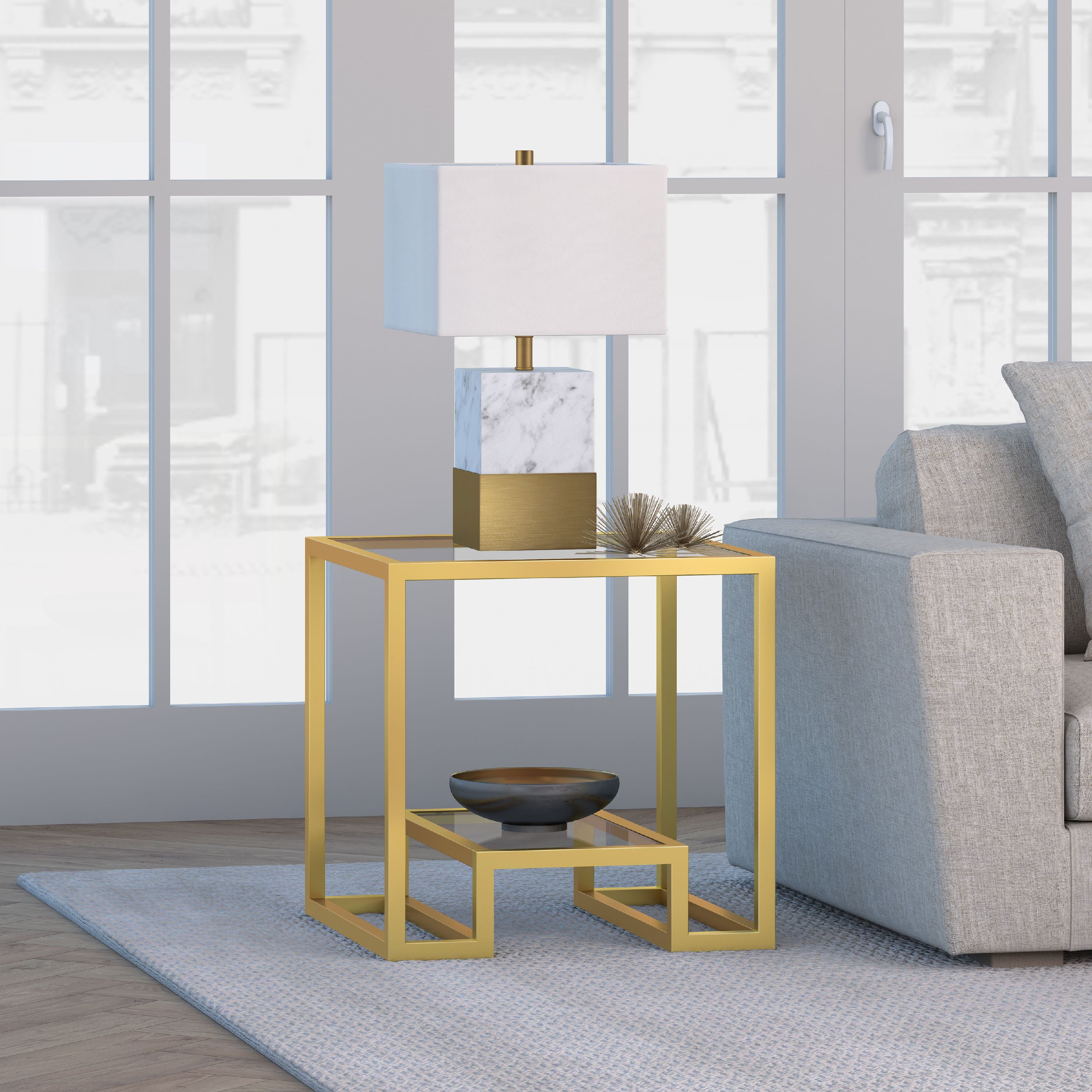 Evelyn&Zoe Contemporary Side Table with Glass Top and Shelf