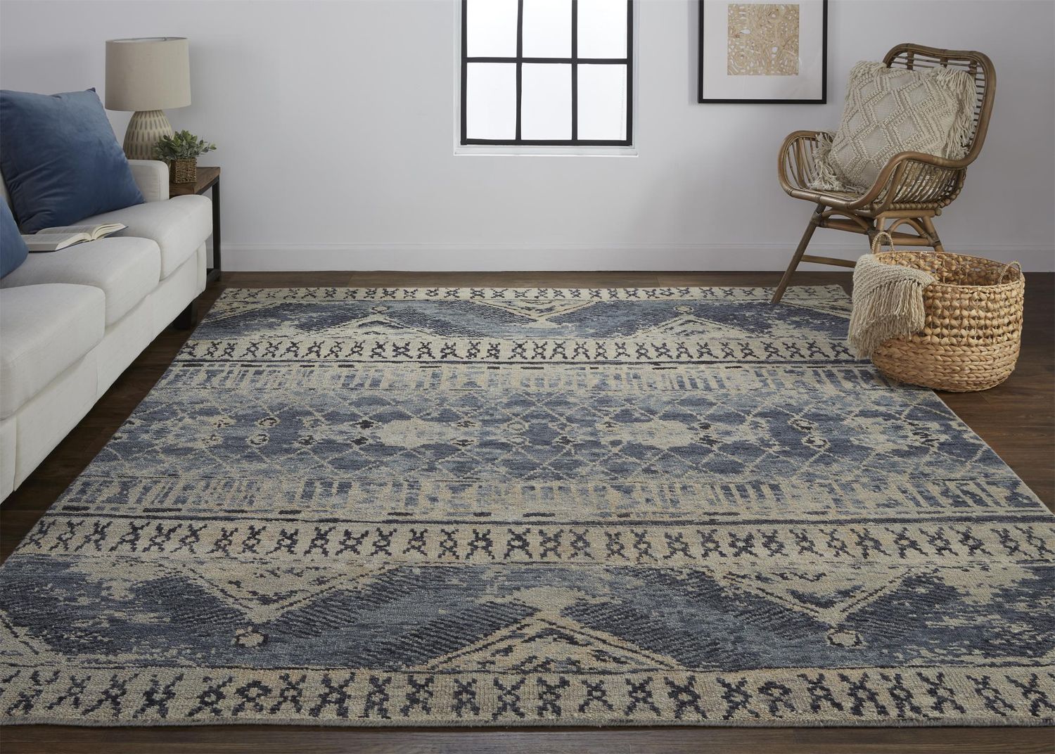 Scottsdale Hand Knotted Blue and Tan Rug by BD Fine