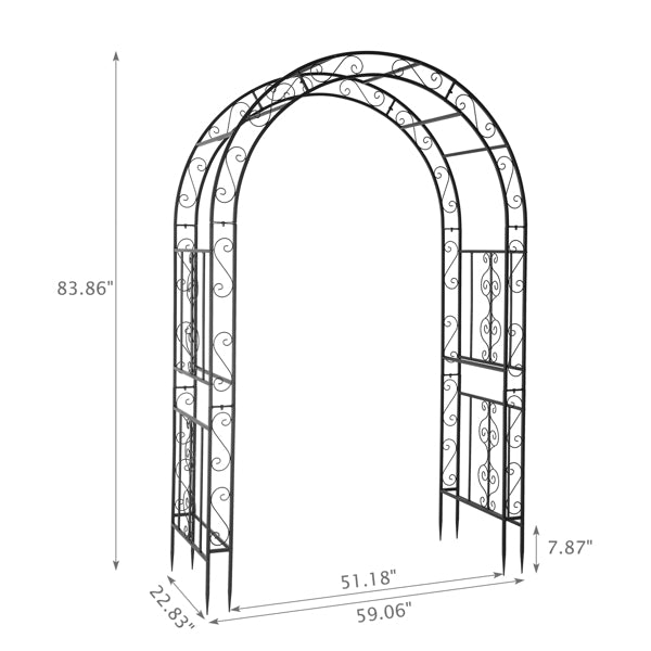 Fithood 134*59*213cm Double Layer Iron Art Arc Top Iron Arch Black