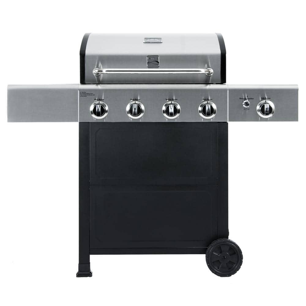 KENMORE Kenmore 4 Burner Open Cart Propane Gas BBQ Grill with Side Burner Stainless Steel and Black