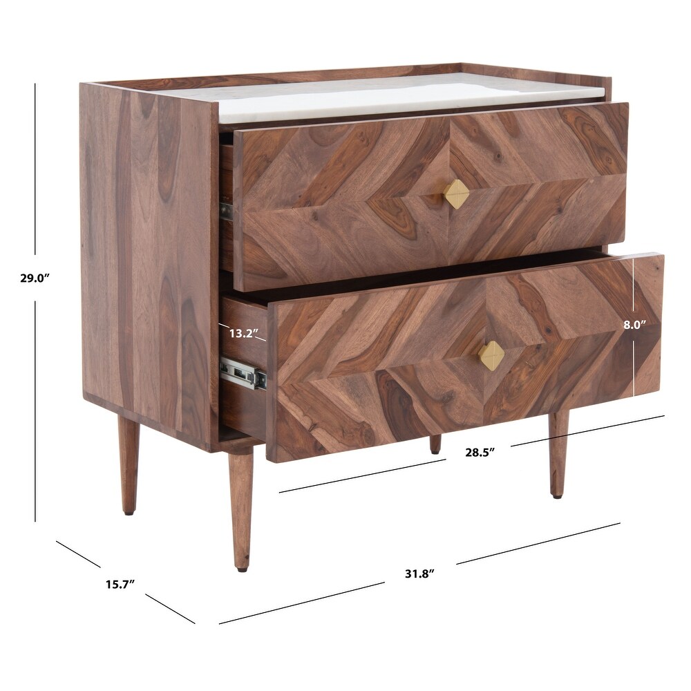 SAFAVIEH Couture Cora Solid Wood Marble Top 2 Drawer Chest Nightstand