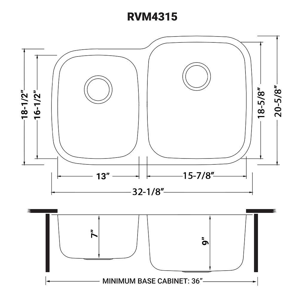 Ruvati 32 in. 4060 Undermount 16-Gauge Stainless Steel Double Bowl Kitchen Sink RVM4315