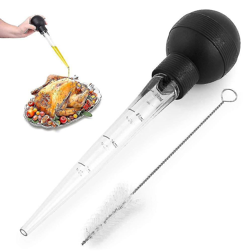 Turkey Baster With Cleaning Brush - Food Grade Syringe Baster For Cooking and Basting With Detachable Round Bulb