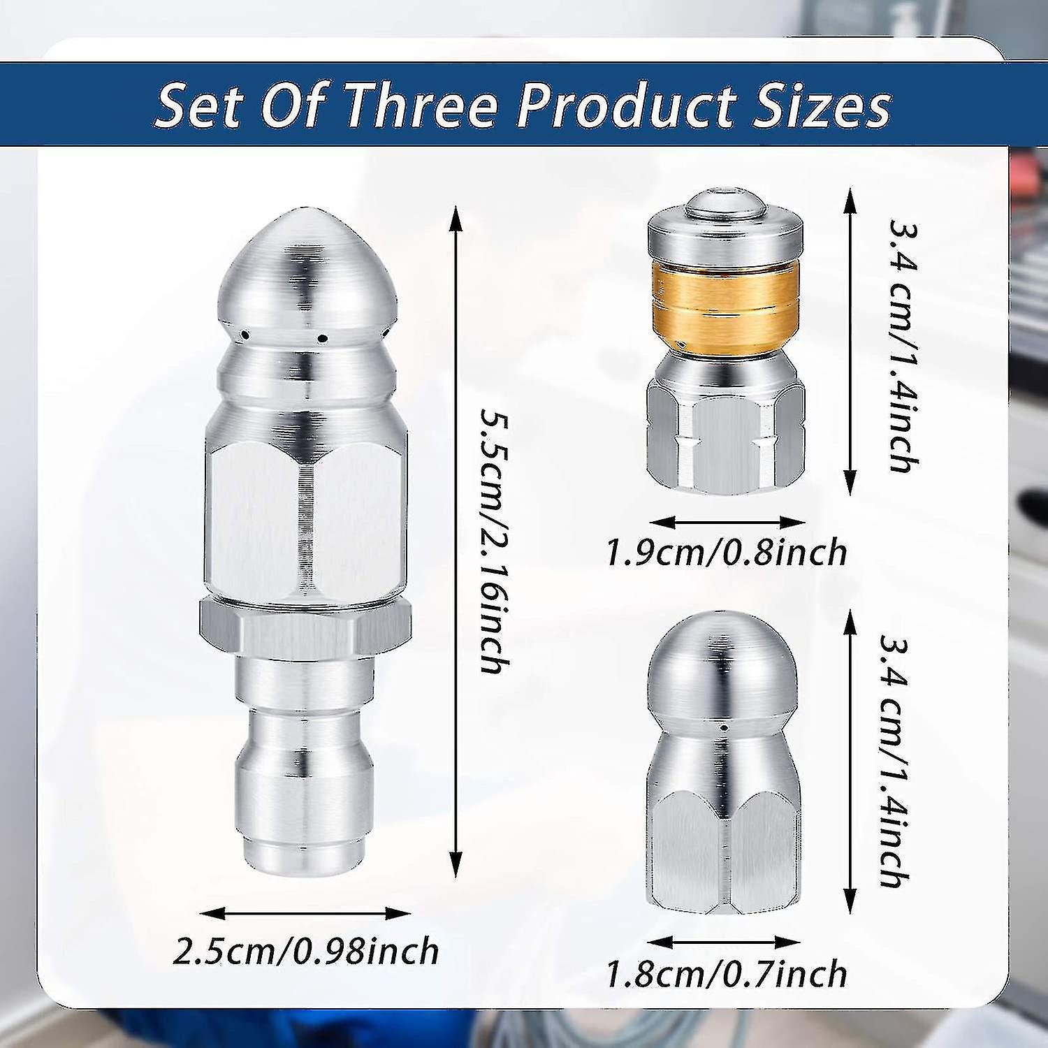 3 Pieces Sewer Nozzle Rotating Button Nose Sewer Jetting Nozzle Stainless Steel Fixed Sewer Nozzle W