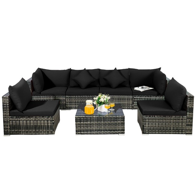 Costway 7pcs Patio Rattan Furniture Set Sectional Sofa Garden Black Cushion