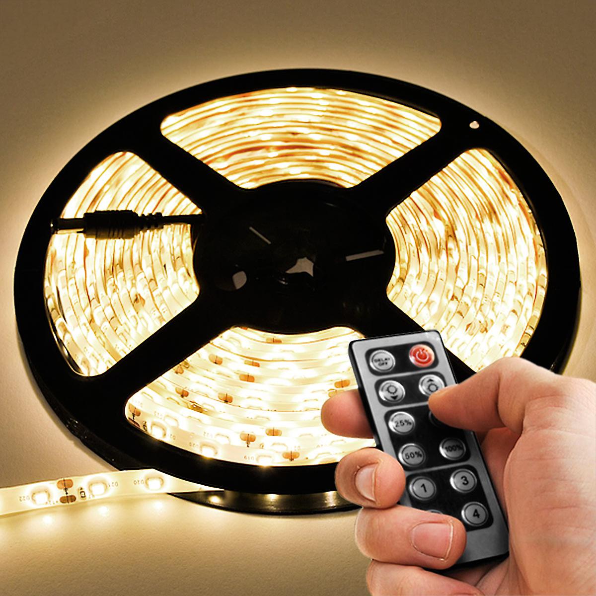 16.4' Feet Warm White 300 LEDs Light Remote Control Dimmer Kit SMD3528 110V Plug - LED Strip Lighting Reading Strip Night Lamp Bulb Accent Waterproof 3528 SMD Flexible DIY 110V-220V