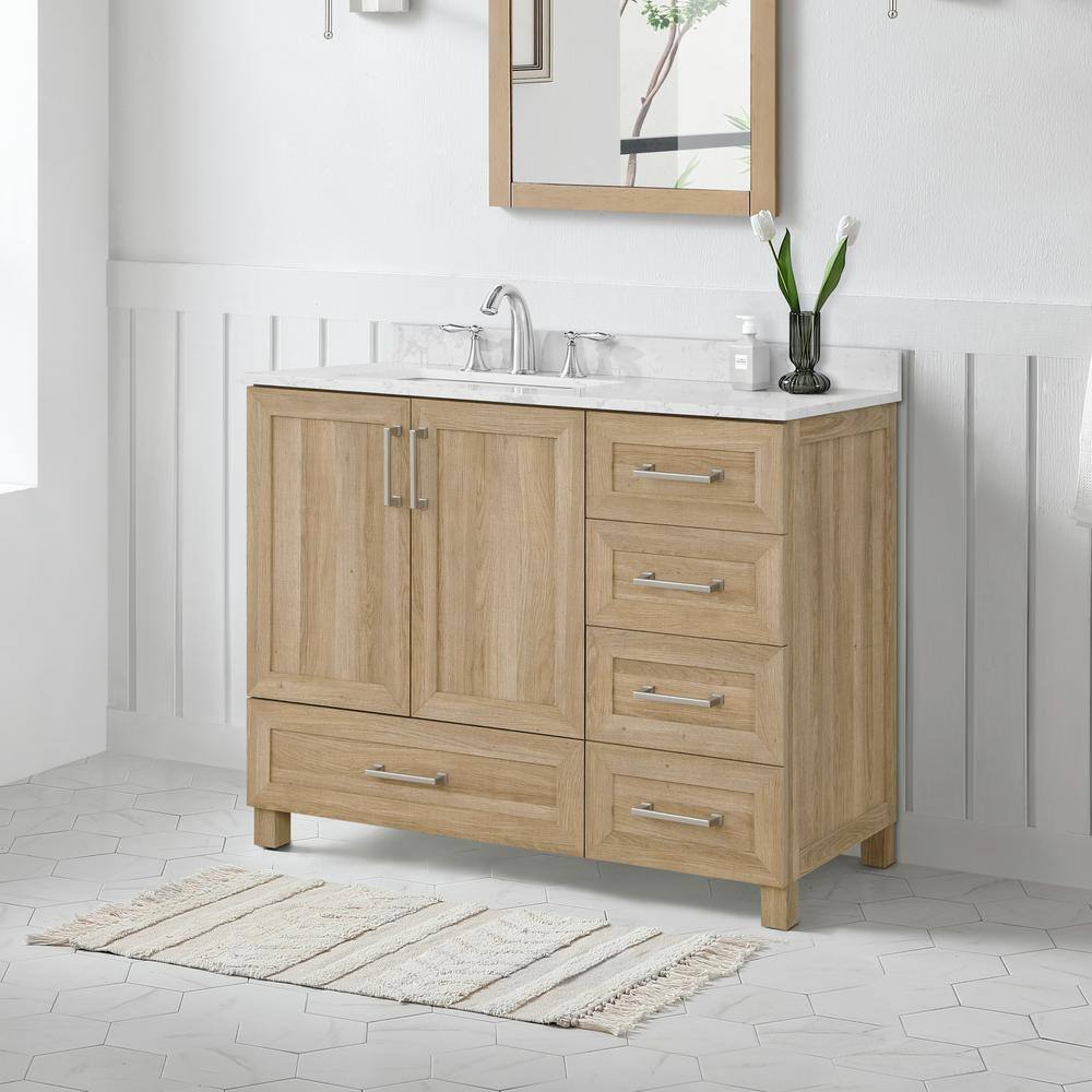 Glacier Bay Tobana 42 in. W x 19 in. D x 34.5 in. H Bath Vanity in Weathered Tan with White Cultured Marble Top Tobana 42NO