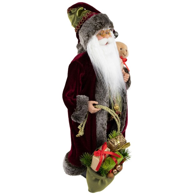 Burgundy Santa Claus With Gift Bag Christmas Figure