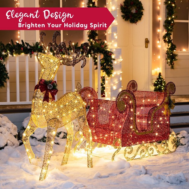 Joiedomi 3d Christmas Reindeer And Outdoor Sleigh Yard Light 2 Pcs Christmas Outdoor Decorations