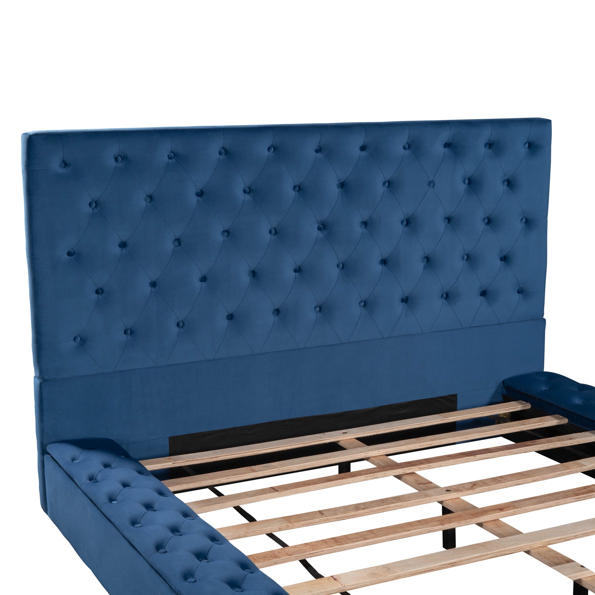 EUROCO Tufted Upholstery Platform Bed with Storage Compartments, Full for Kids Bedroom, Blue