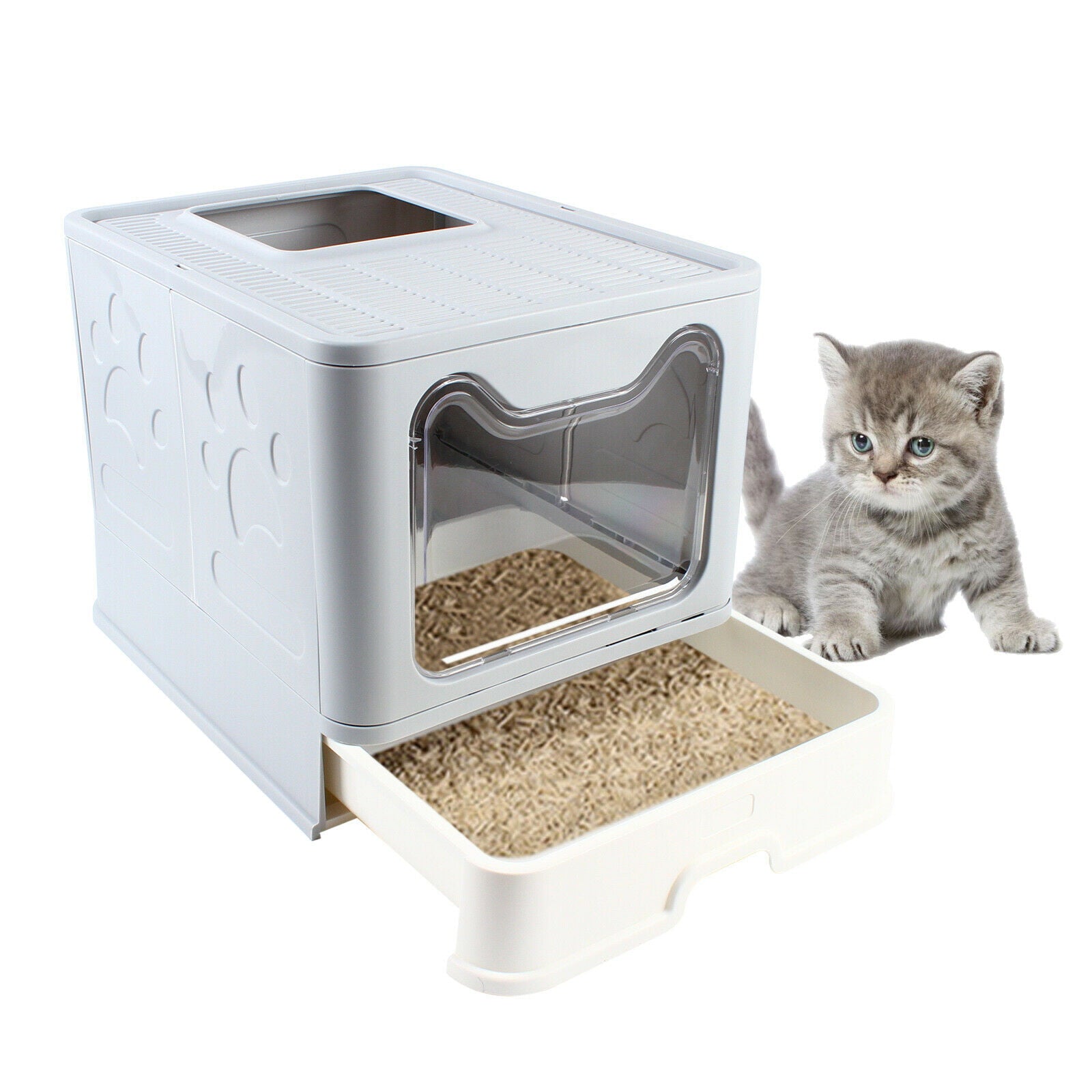 TFCFL Cat Litter Box Folding Drawer Extra Large Covered Kitty Toilet w/Cat Sand Shovel